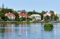 Traditional Icelandic houses along the west side of the lake TjÃÂ¶rnin in downtown Reykjavik, Iceland Royalty Free Stock Photo