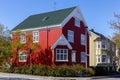 Traditional Icelandic red and green residential buildings with gable roofs, Reykjavik, Iceland Royalty Free Stock Photo