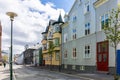Traditional Icelandic residential buildings with gable roofs, Reykjavik, Iceland Royalty Free Stock Photo