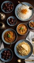 Traditional Iftar Dinner Feast with Dates, Biryani, and Curries Royalty Free Stock Photo