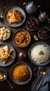 Traditional Iftar Dinner Spread Featuring Curry, Rice, and Dates Royalty Free Stock Photo