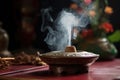 traditional incense holder releasing fragrant smoke