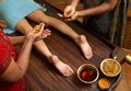 Traditional indian ayurvedic oil foot massage Royalty Free Stock Photo