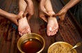 Traditional indian ayurvedic oil foot massage Royalty Free Stock Photo