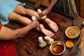 Traditional indian ayurvedic oil foot massage Royalty Free Stock Photo