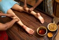 Traditional indian ayurvedic oil foot massage Royalty Free Stock Photo
