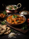 Traditional Indian Cuisine: Butter Chicken, Naan, Rice