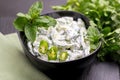 Indian cucumber raita with yoghurt, mint, cilantro. Greek tzatziki sauce