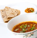 Traditional indian dal curry and chapatti