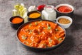 Traditional Indian dish Chicken tikka masala with spicy curry meat in bowl closeup. Horizontal Royalty Free Stock Photo