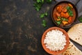 Traditional Indian dish chicken Tikka masala. Top view, copy space. Royalty Free Stock Photo