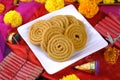 Traditional Indian Diwali snacks Chakali, murukku, Indian Traditional Tea Time Snack Chakli, Murukku, Muruku, Murkoo, Chakri, Royalty Free Stock Photo