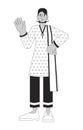 Traditional indian ethnic wear woman waving black and white 2D line cartoon character Royalty Free Stock Photo