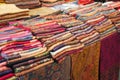 Traditional Indian fabric store. Colorful traditional indian textile fabric wrap scarfs