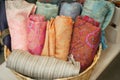 Traditional Indian fabric store. Colorful traditional indian textile fabric wrap scarfs