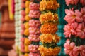 Traditional Indian floral garland toran made of marigold or zendu flower decorated temple or home Royalty Free Stock Photo