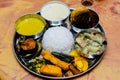 Traditional Indian food , Bengali food thali , rice , dal , fish, and vegetables. Royalty Free Stock Photo