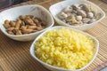 Traditional Indian Pongal, Makar Sankranti rice, nuts, almonds, selective focus