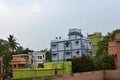 Traditional Indian small city scenery. Cityscape of Jhargram, in West Bengal. cityscape skyline of small city located on evergreen