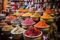 traditional indian spices and herbs in colorful piles
