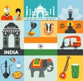 Traditional Indian symbols. India vector icons