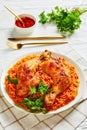 Traditional indian tomato rice and roasted chicken