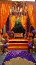 Traditional Indian Wedding Stage Decor with Marigold and Drapes Royalty Free Stock Photo