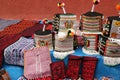 Traditional Tarabuco handbags and head wears, Bolivia Royalty Free Stock Photo