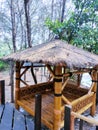 Traditional Indonesian bamboo gazebo with thatched roof in the morning Royalty Free Stock Photo