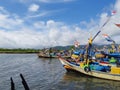 Traditional Indonesian fishing boat trasnportation Royalty Free Stock Photo