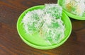 traditional Indonesian snack food. Klepon is a traditional food that tastes sweet from brown sugar sauce and savory Royalty Free Stock Photo