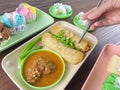 traditional Indonesian snack food. risoles eaten using chopsticks, cutlery from Japan Royalty Free Stock Photo