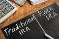 Traditional IRA vs Roth IRA written on blackboard Royalty Free Stock Photo