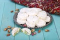 Traditional Iranian and Persian pieces of white nougat dessert s Royalty Free Stock Photo