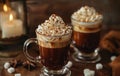 traditional irish coffee, traditional irish coffee hot coffee, irish whiskey, sugar, cream, served in a mug, creating a