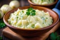 traditional Irish dish, national Irish cuisine, mashed potatoes with cabbage, Colcannon garnished with parsley Royalty Free Stock Photo