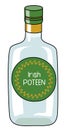 Traditional Irish poitin aka poteen moonshine distilled strong alcohol in a bottle. Doodle cartoon vector illustration