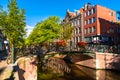 Bridge Over Amsterdam Canal with modern home Royalty Free Stock Photo