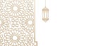 Traditional Islamic Geometric Pattern Panel with a Hanging Lantern on White Background Royalty Free Stock Photo