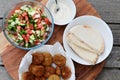 Traditional Israeli food on table background