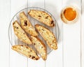Traditional Italian almond cantuccini cookies and sweet wine Vin Santo Royalty Free Stock Photo