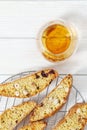 Traditional Italian almond cantuccini cookies and sweet wine Vin Santo Royalty Free Stock Photo