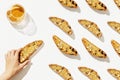 Traditional Italian almond cantuccini cookies and sweet wine Vin Santo Royalty Free Stock Photo