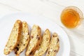 Traditional Italian almond cantuccini cookies and sweet wine Vin Santo Royalty Free Stock Photo