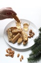 Traditional Italian almond cookies and sweet wine. Royalty Free Stock Photo