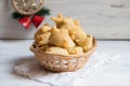 Traditional Italian bakery products called Pettole, tipical apulian fried food Royalty Free Stock Photo