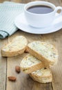 Traditional Italian biscotti with almond and cup of coffee Royalty Free Stock Photo