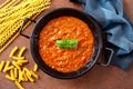 Traditional Italian Bolognese sauce in metal pan Royalty Free Stock Photo