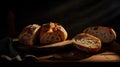 Traditional italian bread on dark background. Selective focus. Toned