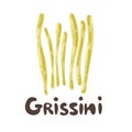 Traditional italian bread Grissini. Takeout cafe dish. Cute flat style. Vector bread sticks illustration without salt or